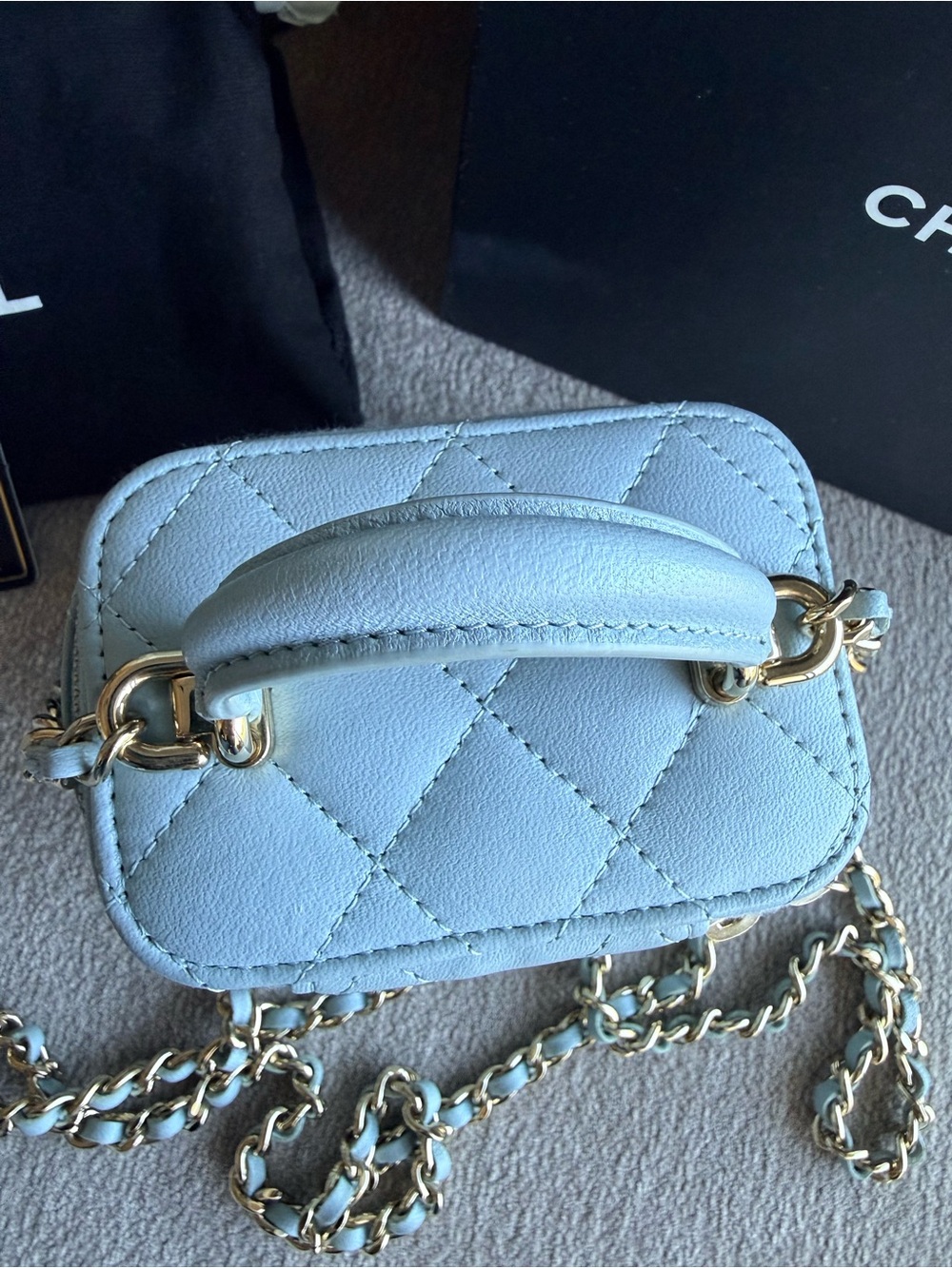 CHANEL Baby Blue Quilted Mini Vanity Top Handle Crossbody Bag with COA - Picture 4 of 14